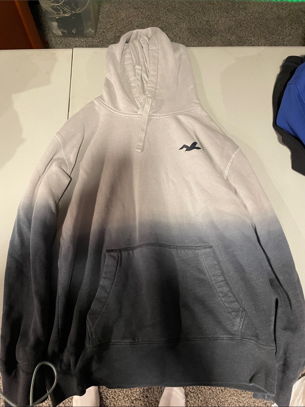 Hollister Men's Ombre Crewneck Hoodie in White and Black